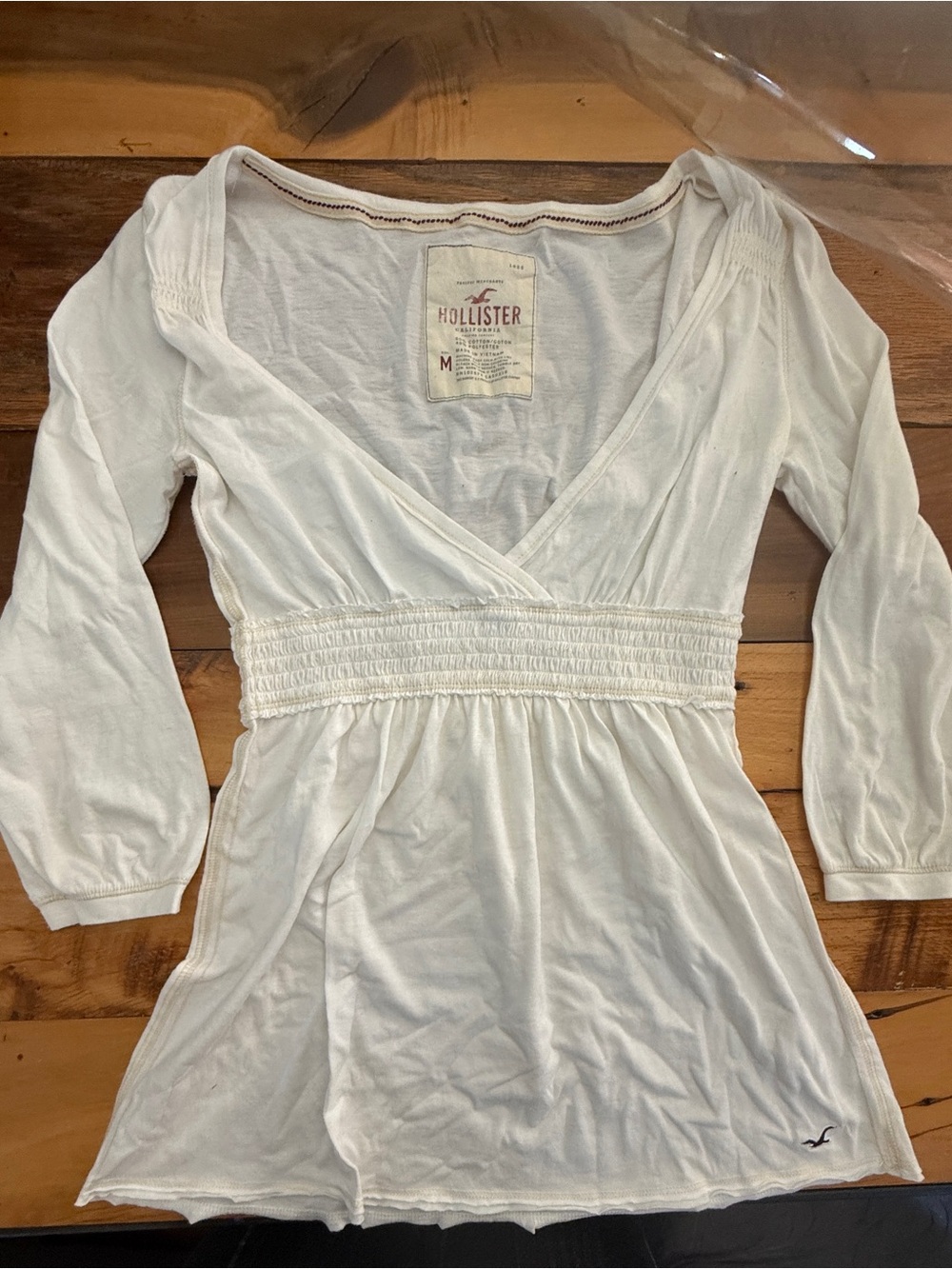 Hollister White V-Neck Smocked Waist Tunic Top